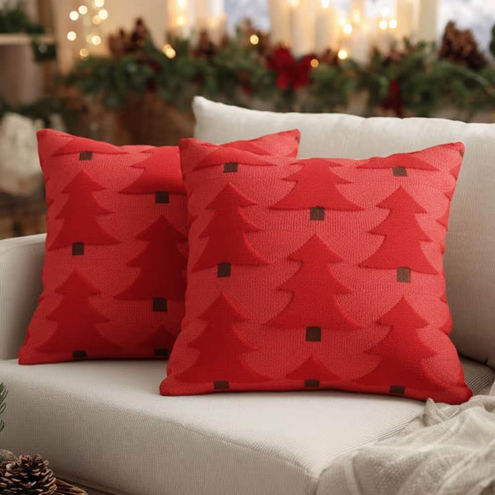 GEEORY Christmas Pillow Covers 18x18 Inch Set of 2, Christmas Decorations Xmas Tree Soft Plush Fl... | Amazon (US)