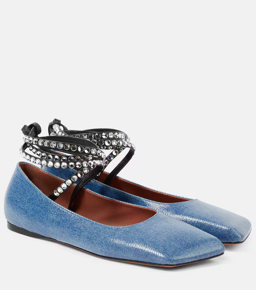 Amina Muaddi Ane embellished denim ballet flats | Mytheresa (US/CA)