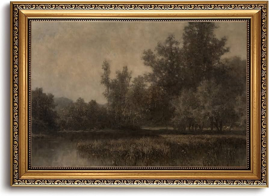 LHHJDIO Vintage Gold Framed Wall Art Moody Landscape Canvas Wall Art Farmhouse Fall Picture Wall ... | Amazon (US)