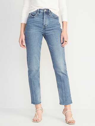 Extra High-Waisted Button-Fly Sky-Hi Straight Cut-Off Jeans for Women | Old Navy (US)