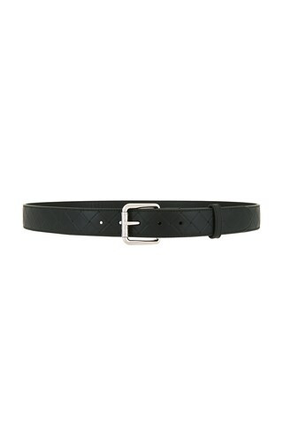Bottega Veneta Intrecciato Stamp 3.5cm Belt in Camping & Silver - Green. Size 90 (also in 85). | FWRD 