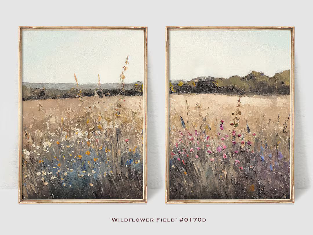 Wildflower Field Oil Painting Diptych Wall Art Print - Etsy | Etsy (US)