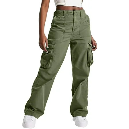 njshnmn Plus Size Cargo Pants for Women with Pockets Elastic Waist Pants Green XXL | Walmart (US)
