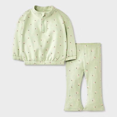 Baby Girls' 2pc Floral Fleece Sweatshirt & Jogger Pants Set - Cat & Jack™ Mint Green Newborn | Target