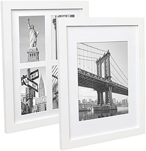 Hap Tim 11x14 Picture Frame Set of 2,Each White Wood Pattern Frame with 2 Mats,Display 8x10 or Four  | Amazon (US)