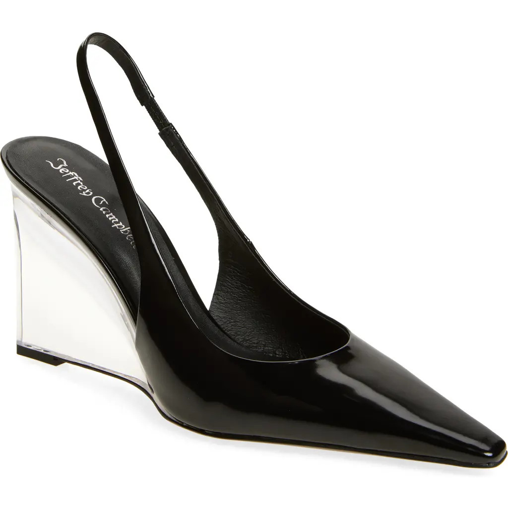 Jeffrey Campbell Glacial Slingback Wedge Pump in Black Box Clear at Nordstrom Rack, Size 9.5 | Nordstrom Rack
