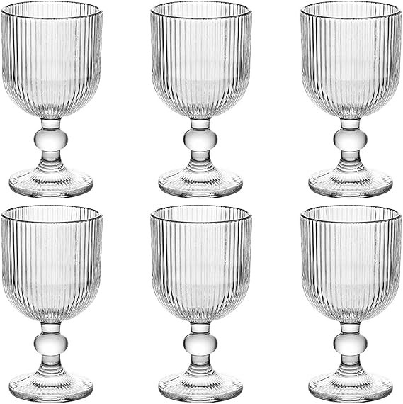 Vintage Glassware Water Goblets Drinking Clear Wine Glasses set of 6 Embossed Drinkware Stemware ... | Amazon (US)