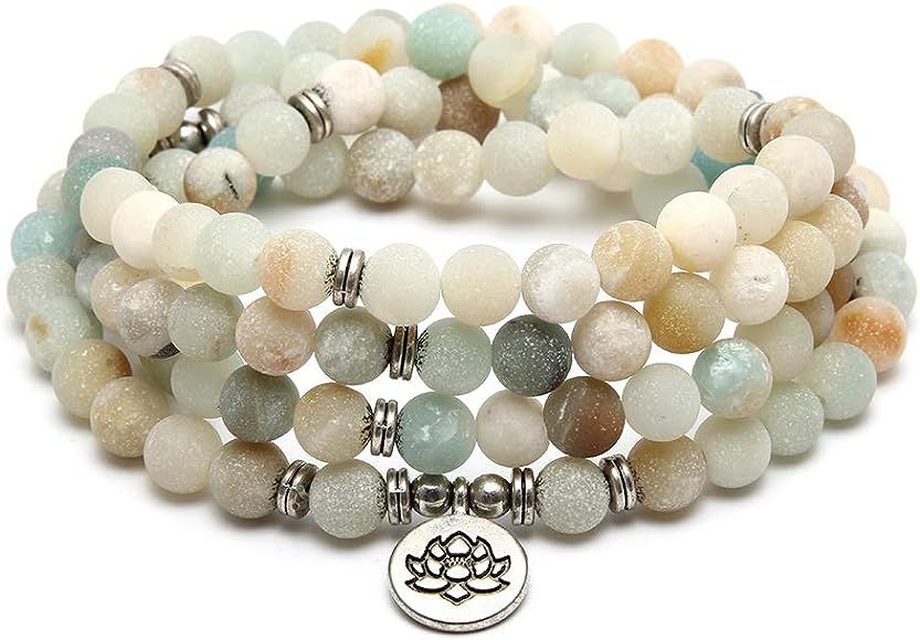 8MM 108 Mala Beads Wrap Bracelets for 7 Chakra Yoga Charm Bracelet Necklace for Men Women | Amazon (US)