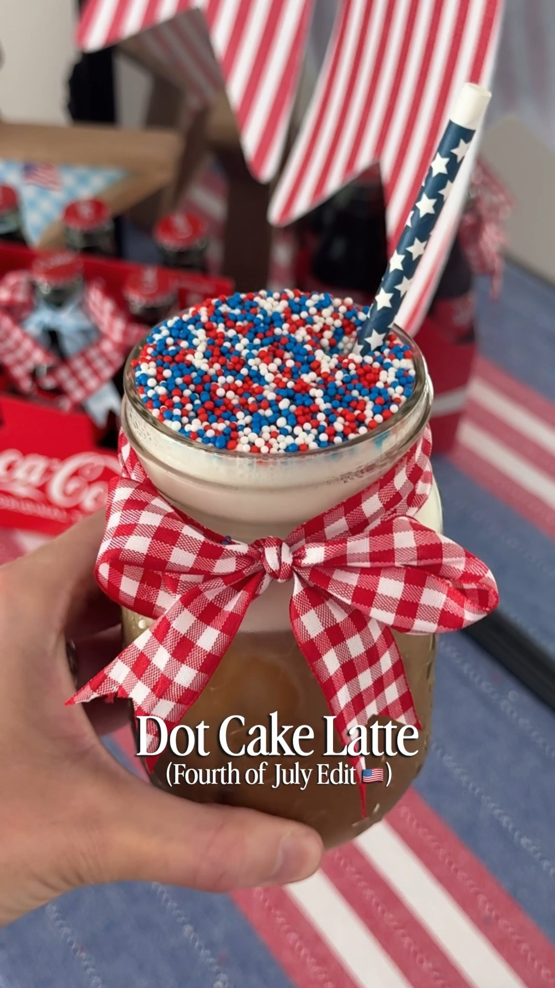 The dot cake has nothing on this dot latte ☕️🇺🇸 (and this AMSR is unmatched)

and let’s have iced coffee in cute mason jars all summer long…. ✨

Recipe:
I used a frother to froth whole milk and 1 Tbsp of vanilla syrup. Used my favorite iced coffee (linked) and poured over ice…. slow pour over of milk and top with sprinkles ✨

#LTKSeasonal #LTKHome