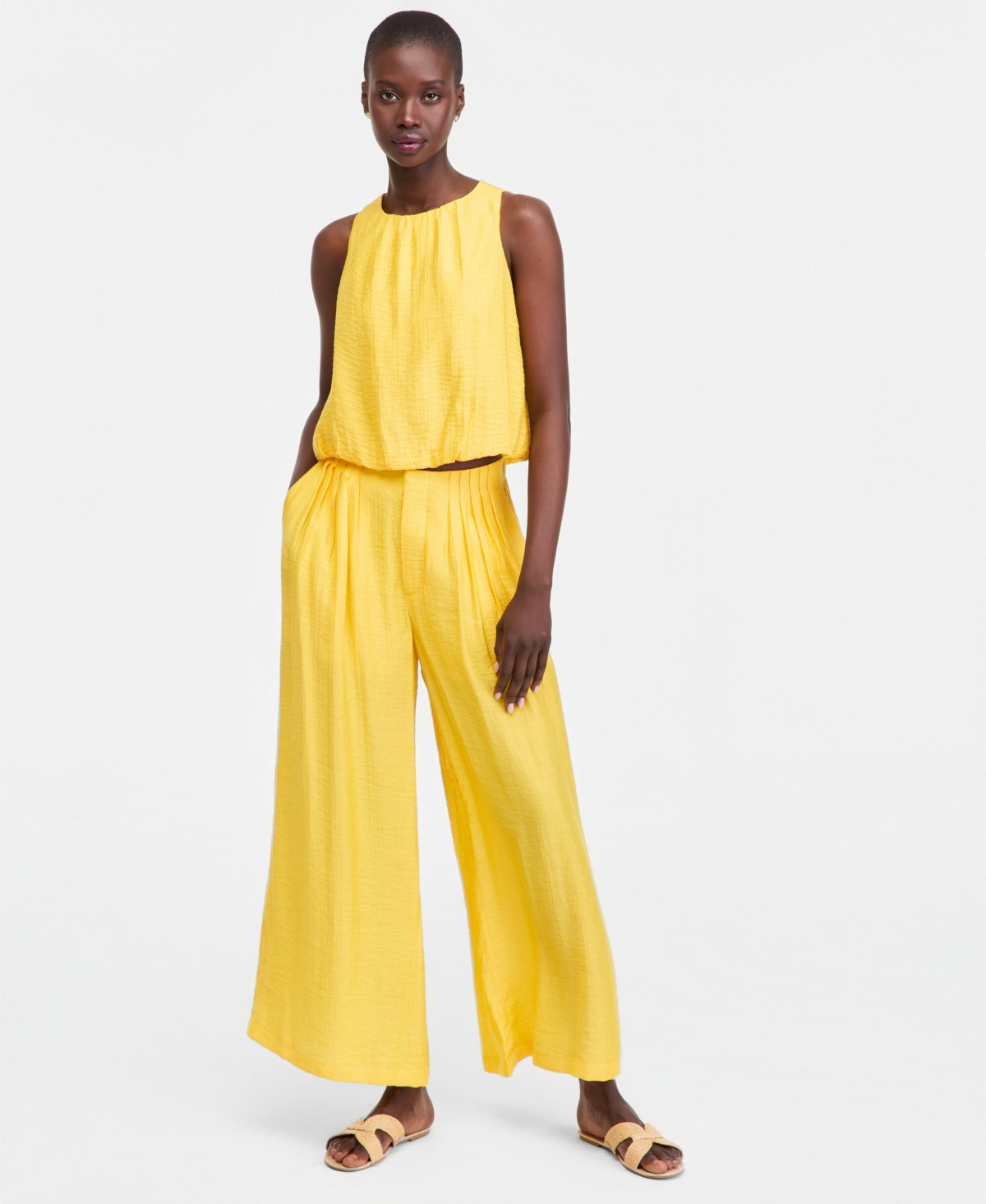 On 34th Women's Pintucked Gauze Wide-Leg Pants, Regular & Short, Macy's Exclusive - Radiant Marigold | Macy's