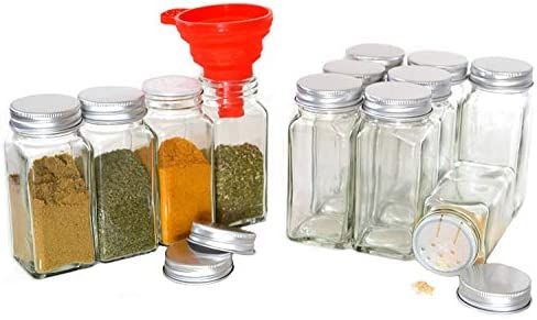 Clear Glass Spice Jars, 4 Oz Square with Silicon Funnel - Case of 12 | Amazon (US)