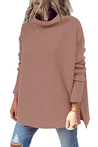 EFAN Womens Oversized Turtleneck Chunky Sweaters Long Knit Cashmere Tunic Pullover Sweater Cotton Plus Size Batwing Top | Amazon (US)