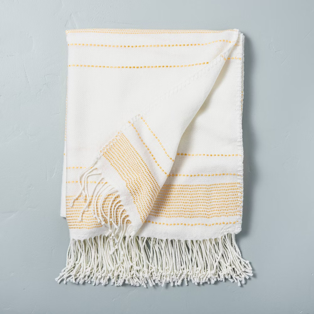 Multistripe Fringe Throw Blanket Yellow/Sour Cream - Hearth & Hand with Magnolia | Target