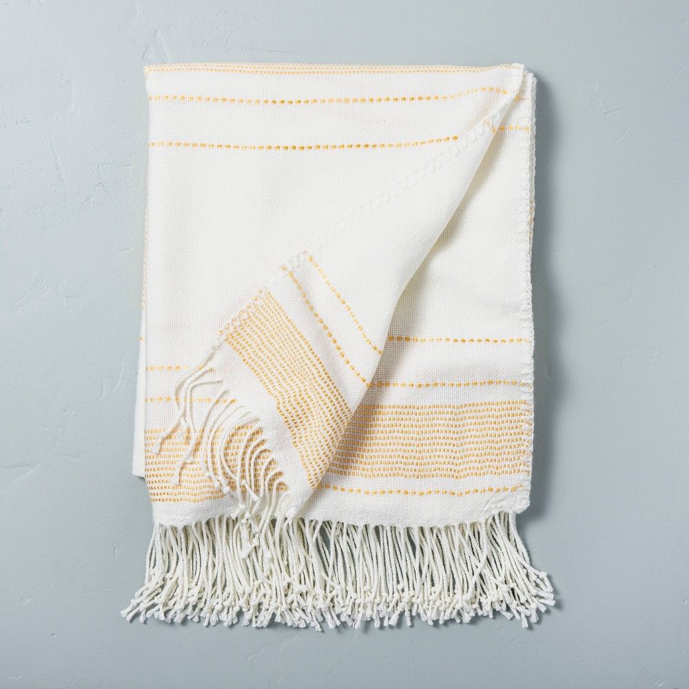 Multistripe Fringe Throw Blanket Yellow/Sour Cream - Hearth & Hand with Magnolia | Target