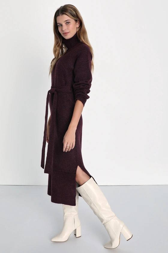 Wonderful Comfort Heather Plum Turtleneck Midi Sweater Dress | Lulus (US)