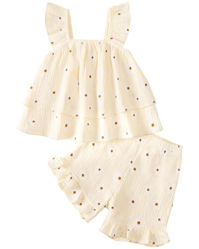 Jecson Toddler Girl Outfits Baby Girl Summer Clothes Sleeveless Ruffle Shirt Tops and Girls Shorts Clothing Sets 12-18 Month Girl Clothes | Amazon (US)