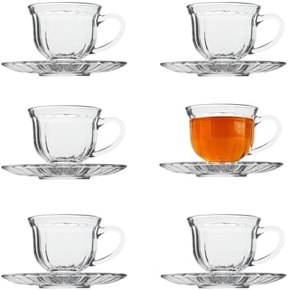 Tea Cups and Saucers Set of 6 - Modern Coffee Mugs - Footed Teacups Set for Espresso Cappuccino L... | Amazon (US)