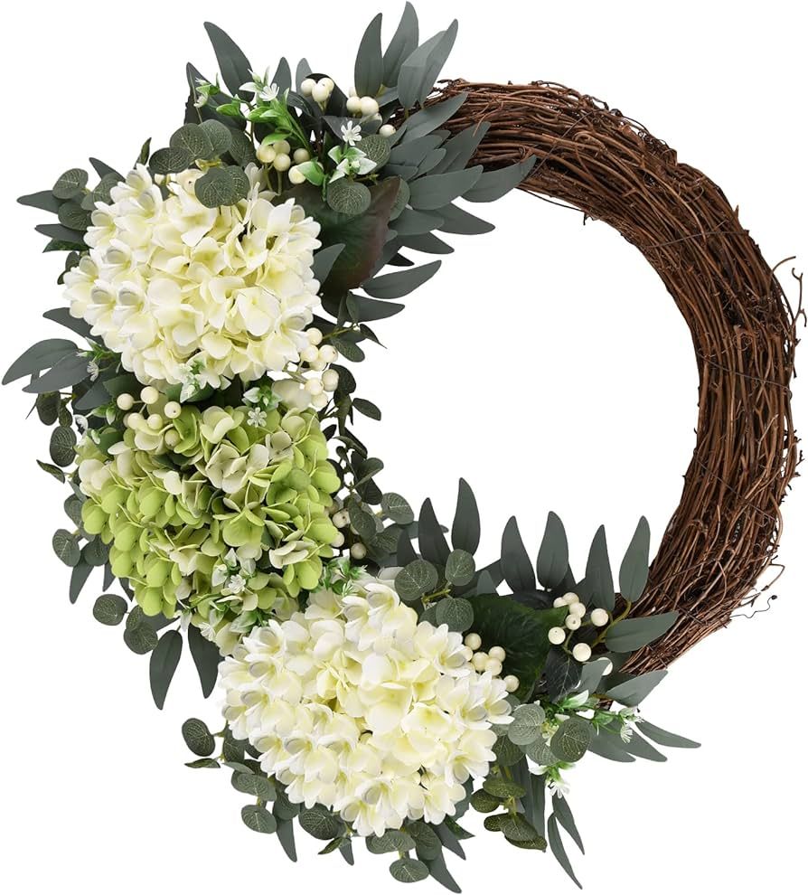Spring Flower Wreath for Front Door Wreath, 20 Inch Artificial Hydrangea Summer Wreath for Outdoo... | Amazon (US)