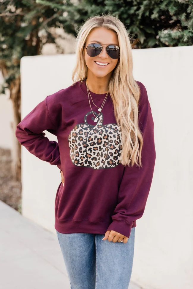 Animal Print Pumpkin Graphic Maroon Sweatshirt | The Pink Lily Boutique