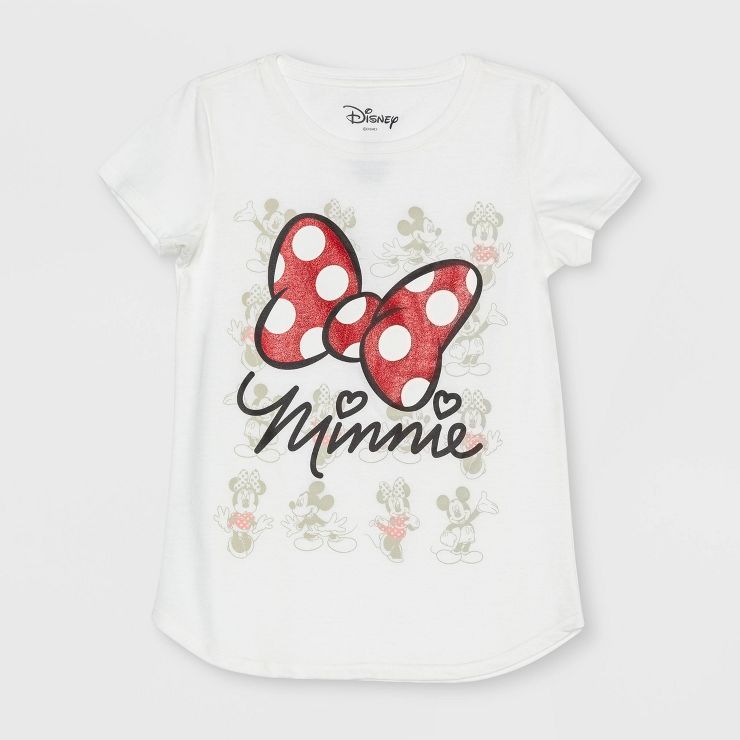 Girls' Minnie Mouse Bow Short Sleeve T-Shirt - Off-White | Target