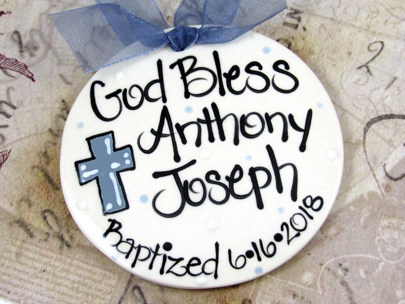 Personalized Baptism Ornament With Cross in Blue // Baptism Gifts for Boys - Etsy | Etsy (US)
