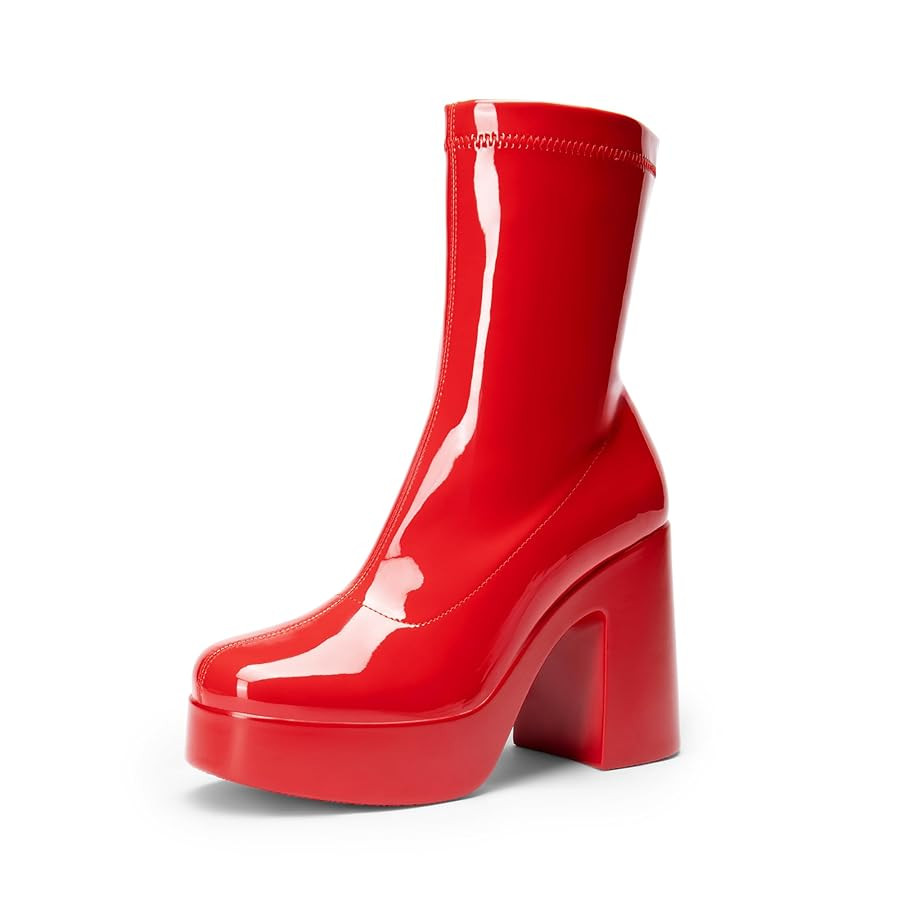 DREAM PAIRS Women's Platform Gogo Ankle Boots High Chunky Block Heel Square Toe Booties Shoes | Amazon (US)