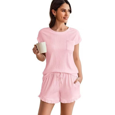 Ekouaer Womens Pajama Set Cap Sleeve Tops and Ruffle Shorts Lounge Set 2 Piece Pj Sets Casual Sleepwear with Pockets Pink XL | Target
