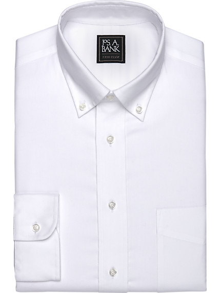 Jos. A. Bank Non-Iron Modern Fit Button-Down Collar Dress Shirt, White Pinpoint | The Men's Wearhouse