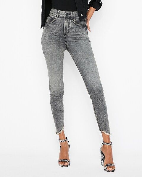 super high waisted denim perfect gray cropped leggings | Express