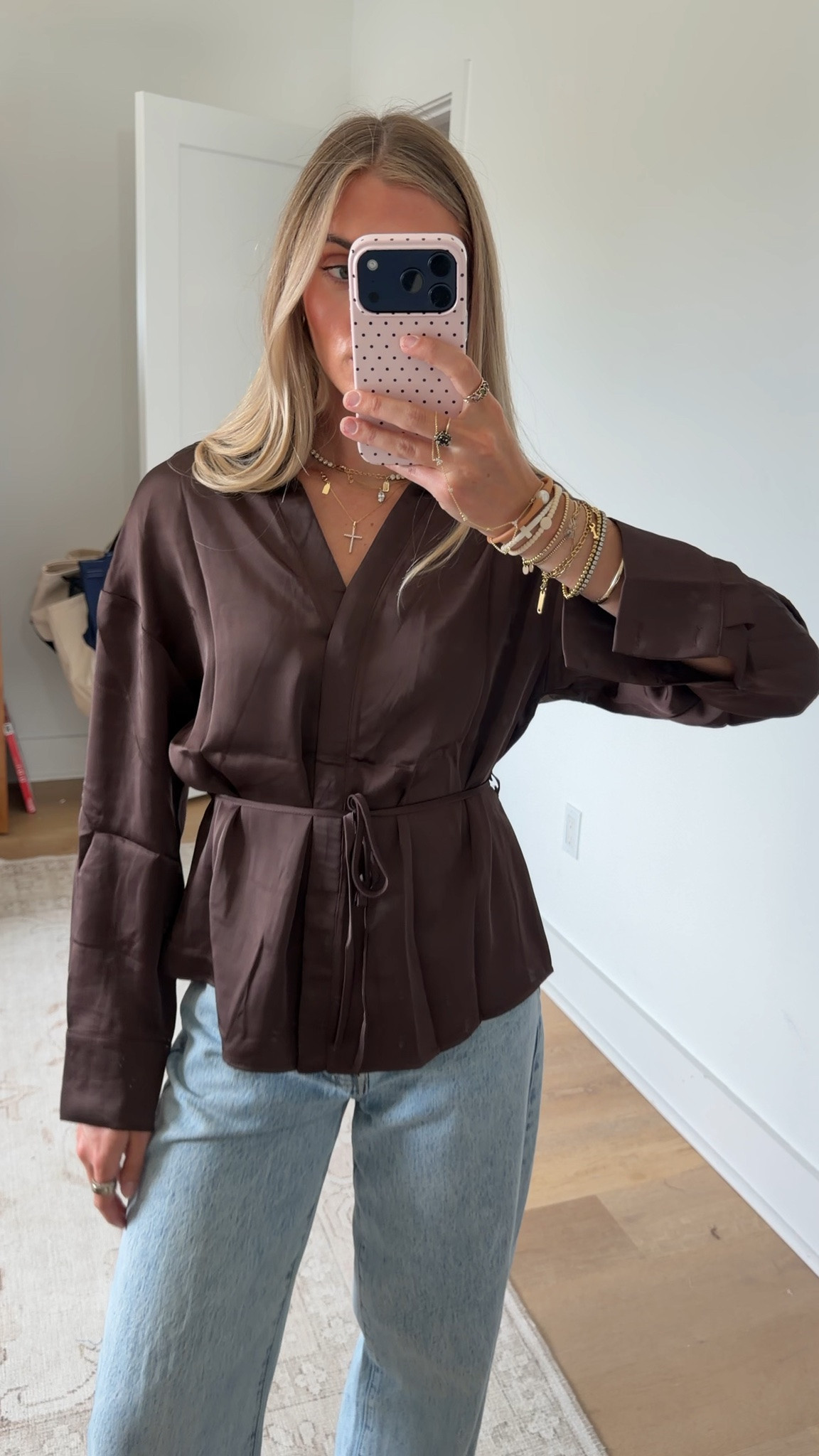 Amazon size small Cicy Bell Womens Satin Blouses Silky Dress Shirts V Neck Button Down Tops
Hidden Buttons, Lapel Collar, Long Sleeve, Elegant, Chic, Trendy, Business, Work Office,

#LTKdayinmylife #LTKootd #LTKWorkwear