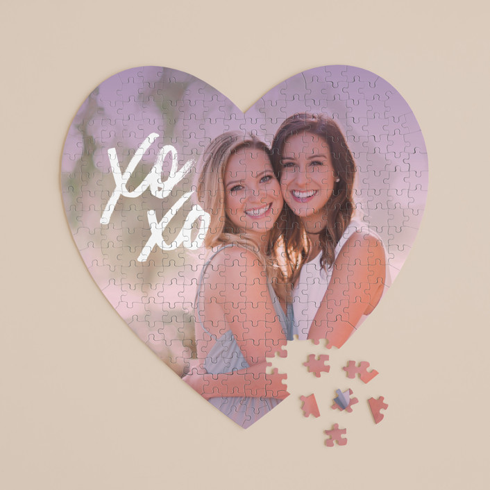 "Candy Colored" - Customizable 252 Piece Custom Heart Puzzle in Orange or Pink by Jessie Steury. | Minted