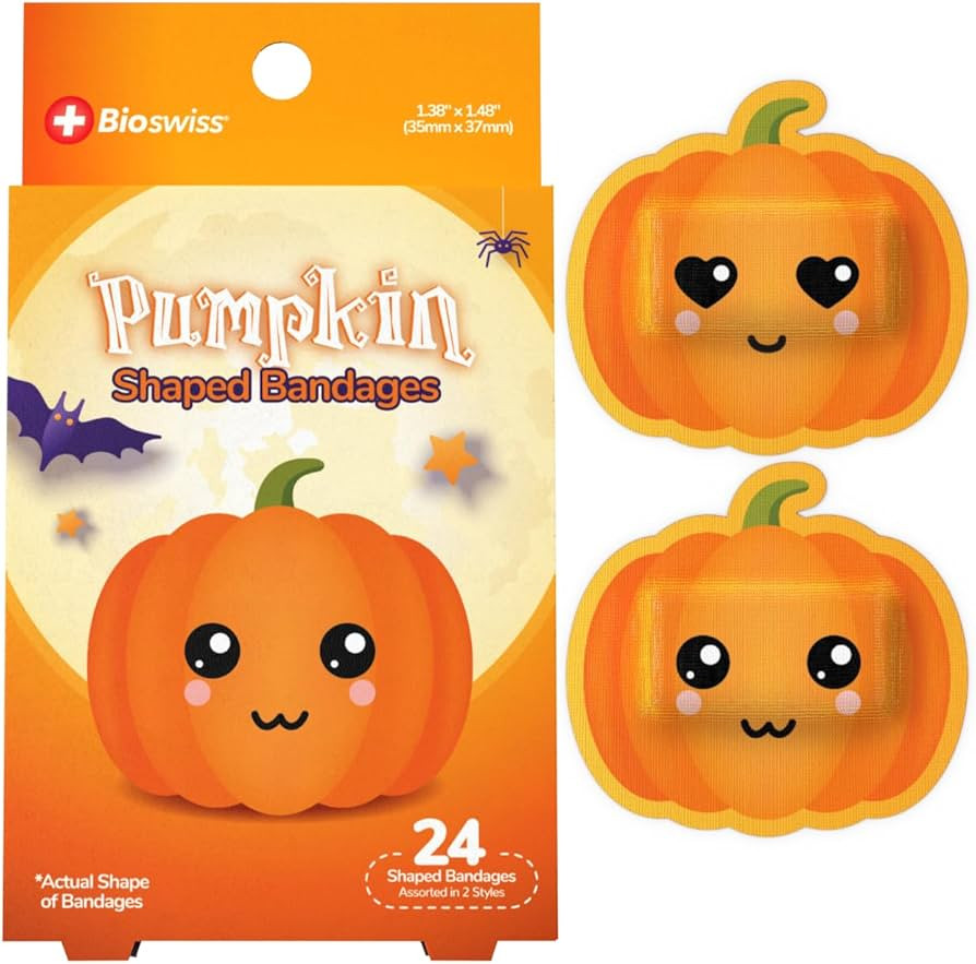 BioSwiss Bandages, Halloween Pumpkin Shaped Self Adhesive Bandage, Latex Free Sterile Wound Care,... | Amazon (US)