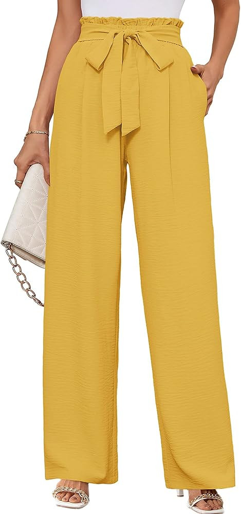 KORSIS Women's Wide Leg Lounge Pants Lightweight High Waisted Loose Work Elastic Trousers with Po... | Amazon (US)