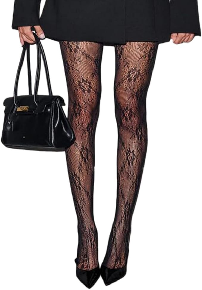 Luckinbaby Women Lace Patterned Tights Fishnet See Through Pantyhose Leggings Sexy Vintage Mesh S... | Amazon (US)