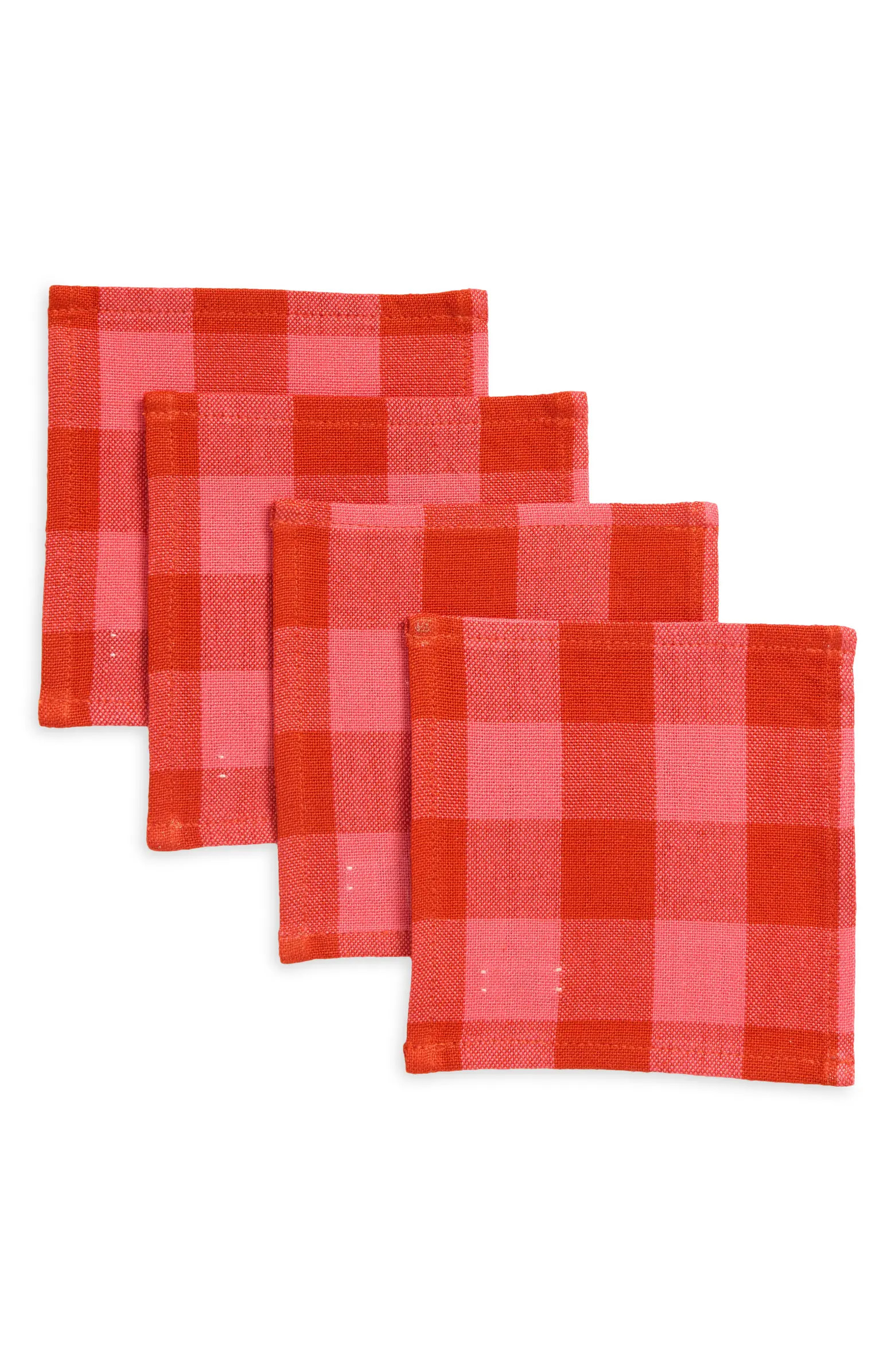 Gingham Guava Set of 4 Cocktail Napkins | Nordstrom