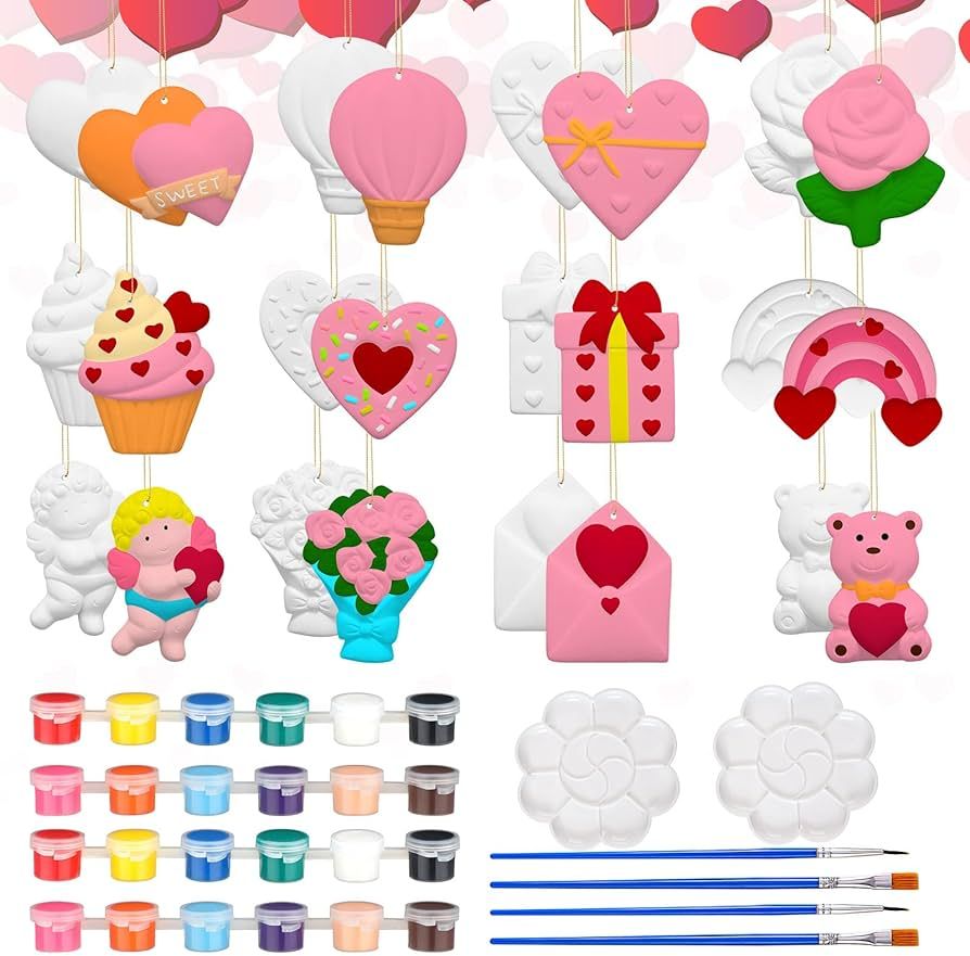 Suzile 24 Pcs Valentine's Day Crafts for Kids Valentine's Day Ceramic Painting Kit for Kids Valen... | Amazon (US)