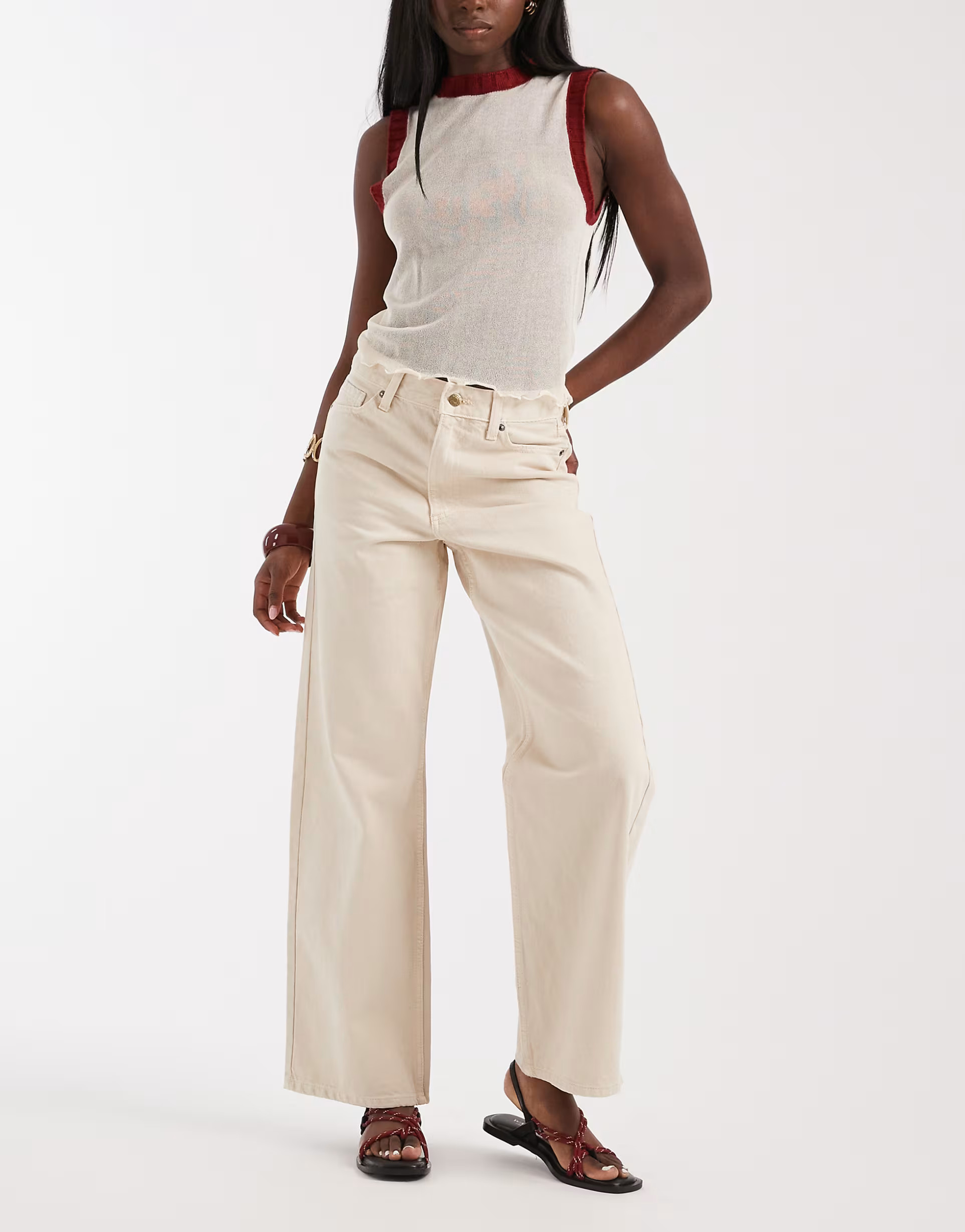 River Island relaxed straight leg jean in off white | ASOS (Global)