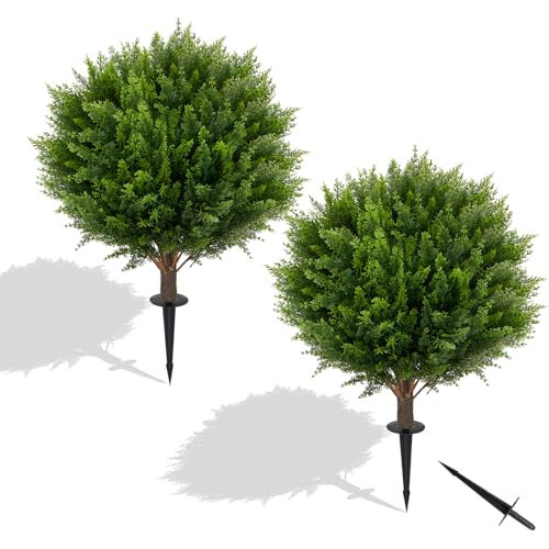 2 Pack Artificial Cypress Topiary Ball Tree with Ground Spike, UV Resistant Fake Evergreen Shrub Bush, Faux Plant for Outdoor Patio Garden Porch Indoor Planters Decor | Amazon (US)
