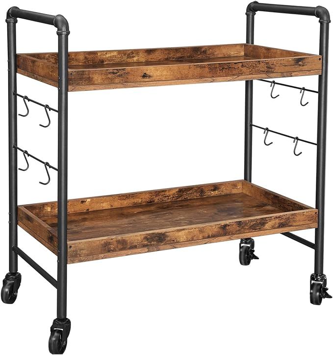 VASAGLE Bar Cart, Kitchen Serving Cart, Universal Casters with Brakes, Leveling Feet, Hooks, Stee... | Amazon (US)