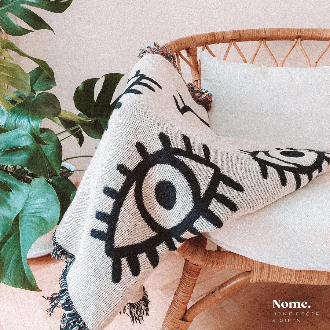 Large Woven Throw Blanket Evil Eye Throw Blanket Bohemian - Etsy | Etsy (US)