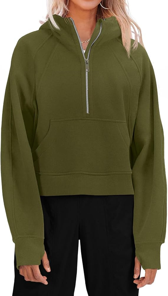 Womens Hooded Pullover Sweatshirts Half Zipper Crop Hoodie Fleece Lined Collar Zip Up Hoodies Cro... | Amazon (US)