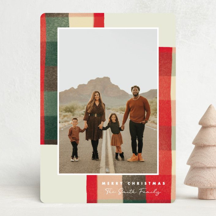 "Warm Flannel" - Customizable Holiday Photo Cards in Red by Keen Peachy. | Minted