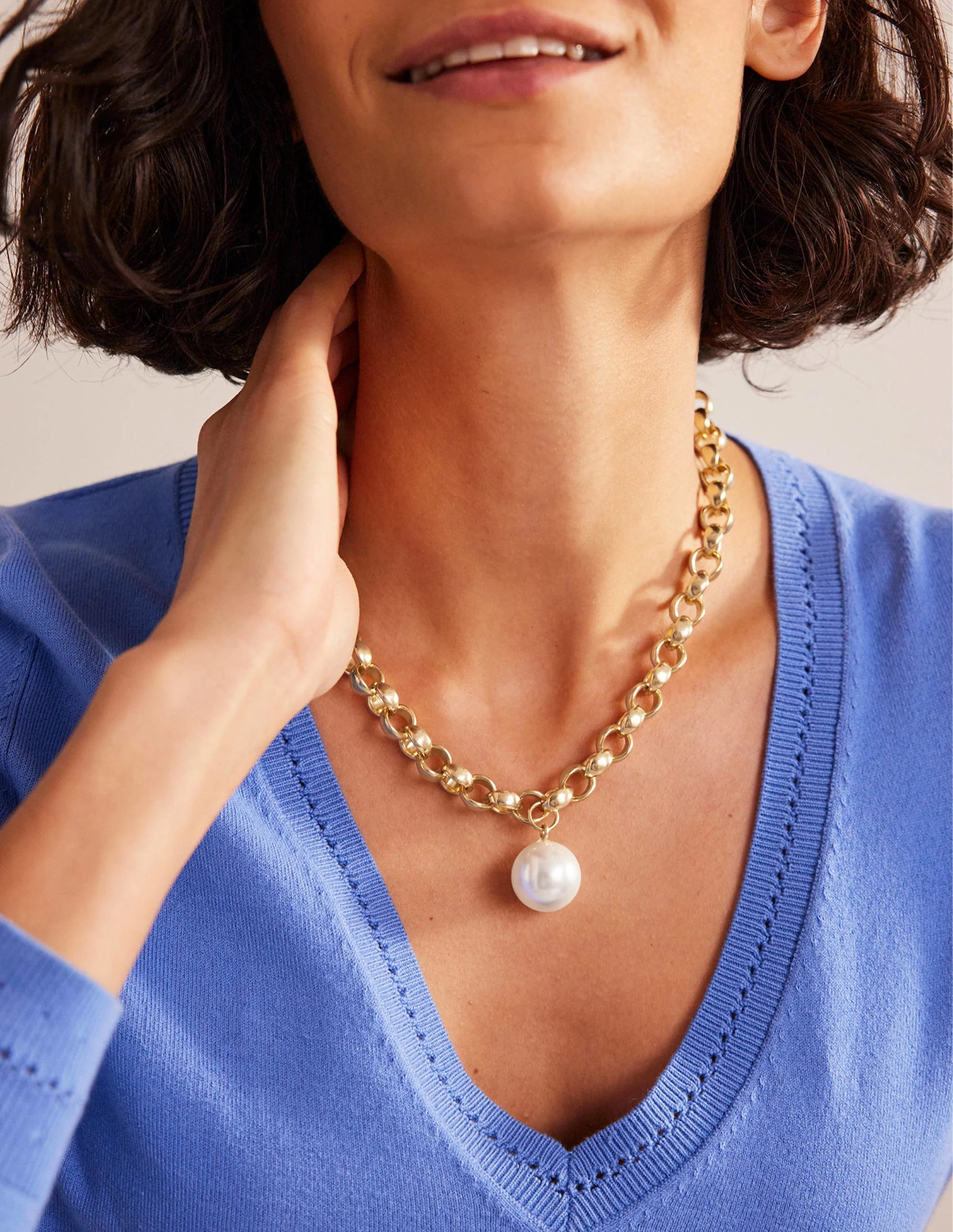 Chunky Chain Pearl Necklace-Gold Female Boden | Boden UK