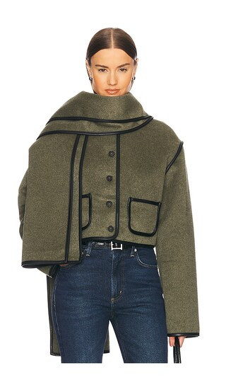 Helsa Boxy Jacket With Detachable Scarf in Olive. - size S | Revolve Clothing (Global)