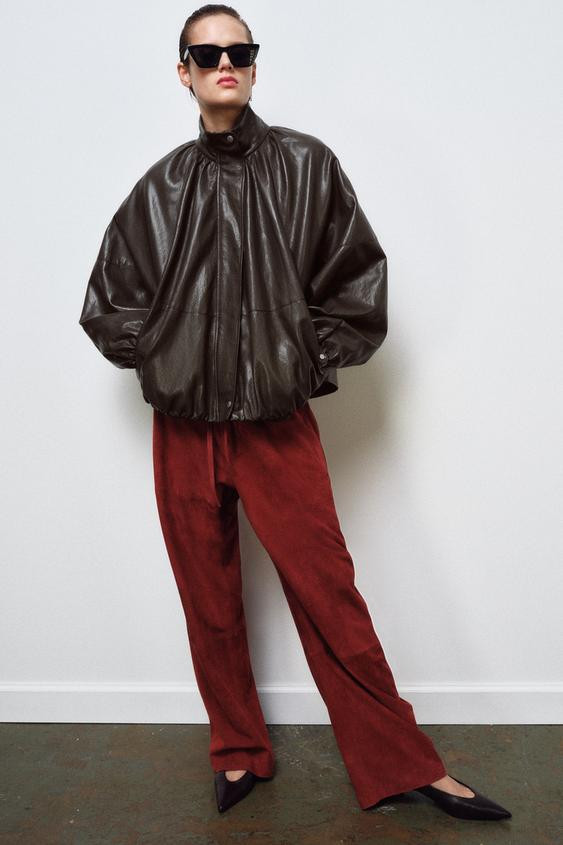 ZW COLLECTION LEATHER EFFECT BOMBER JACKET | Zara AU