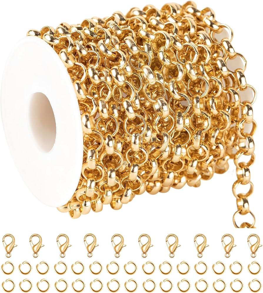 UMAOKANG 16.4 Feet Gold Plated Chains for Jewelry Making Lightweight Aluminum Rolo Chain Necklace... | Amazon (US)