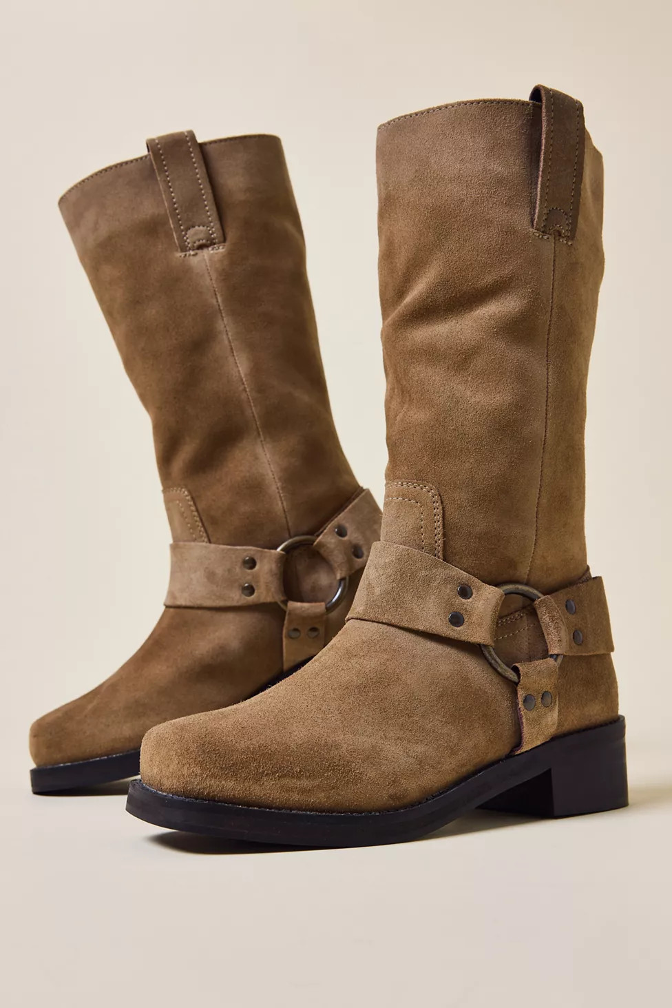 UO Suede Moto Harness Boots | Urban Outfitters (US and RoW)