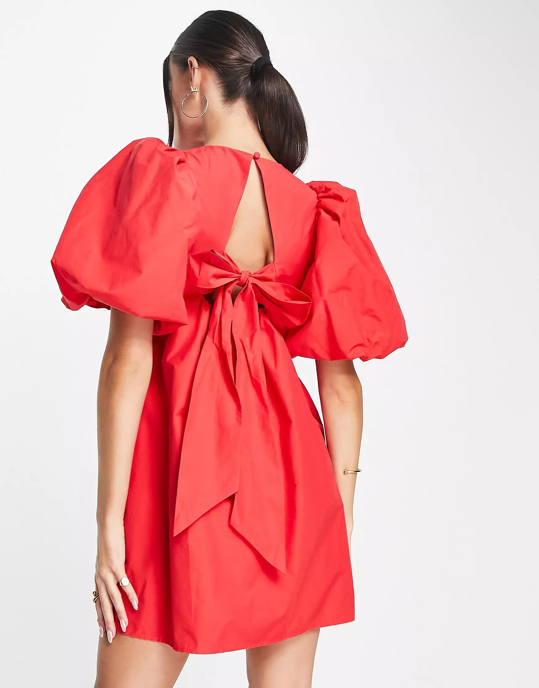 & Other Stories open back volume mini dress in red | ASOS (Global)