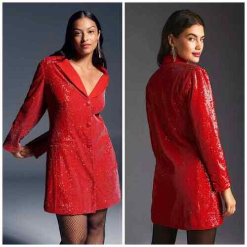 NWT Maeve Anthropologie Red Sequin Sparkle Blazer Mini Dress $220 Size 8  | eBay | eBay US