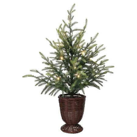 My Texas House 2' Small Pre-Lit Norfolk Pine Green Artificial Christmas Tree with 30 Warm White Twinkle LED Lights in Woven Basket | Walmart (US)
